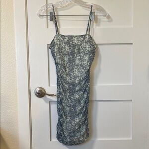Forever 21 Blue White Green Ruched Bodycon Adjustable Strap Dress Small